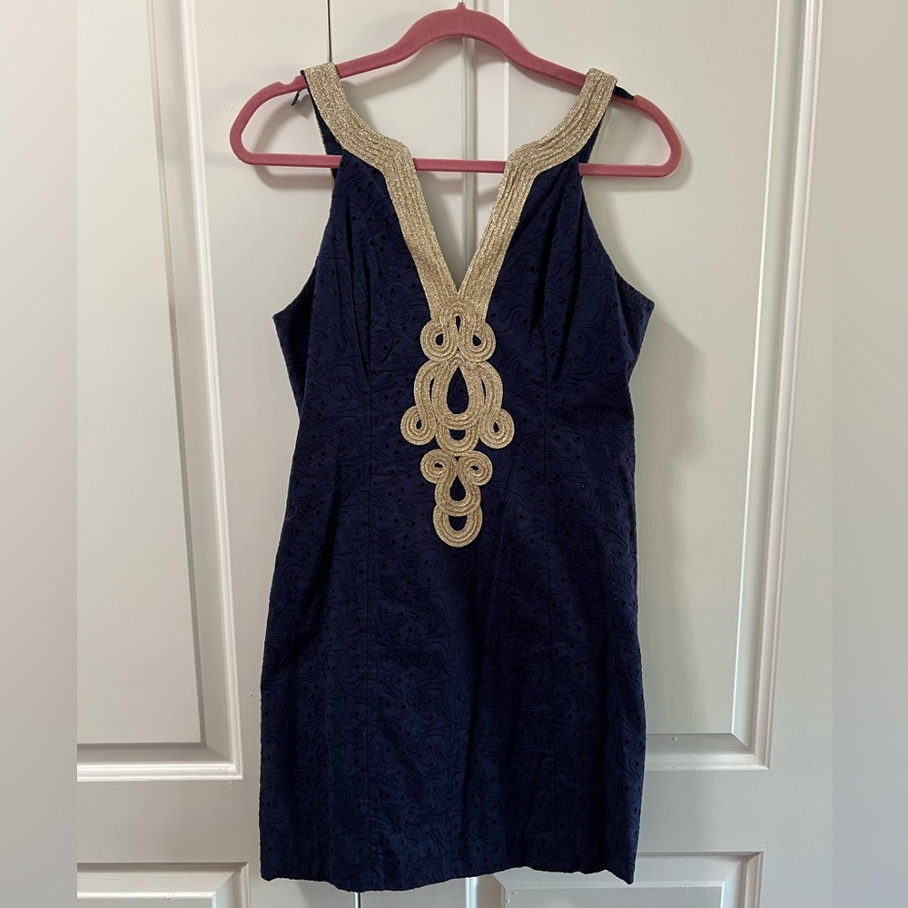 Lilly Pulitzer Emery shift eyelet dress, navy blue, size 2